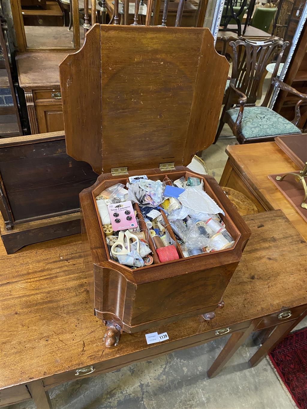 A Victorian mahogany buttoned box topped stool (formerly a commode), width 46cm, depth 40cm, height 43cm